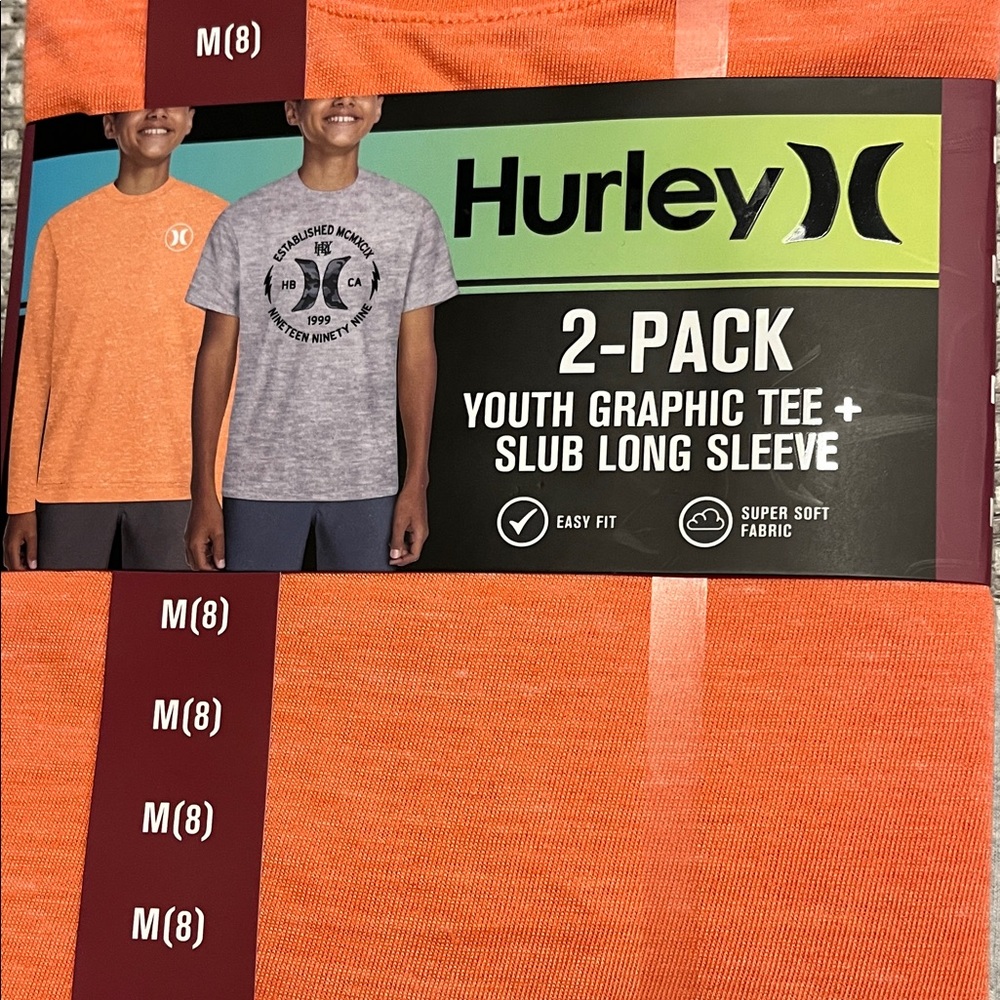 NWT Hurley Youth Graphic Tee 2-Pack in Orange and Gray Size M (8) #HurleyKids